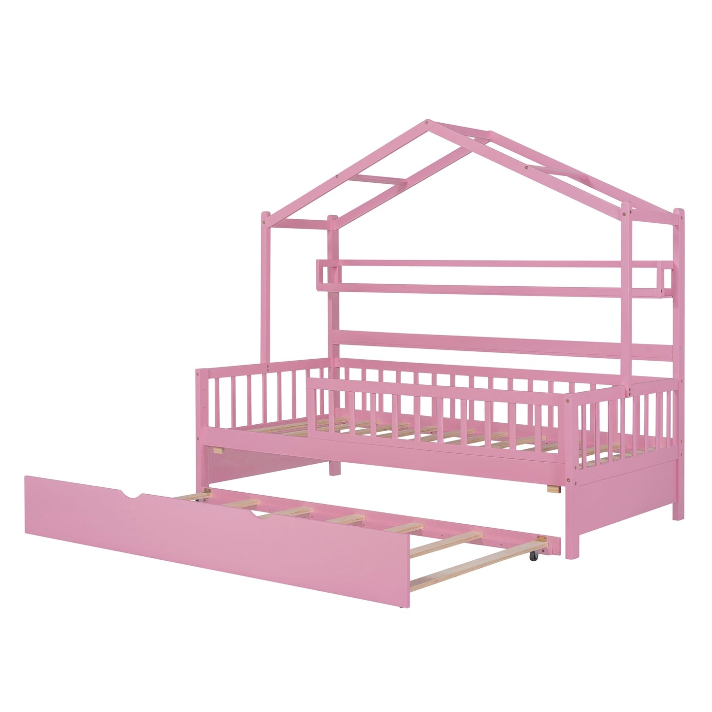 Pink Wooden Twin Size House Bed