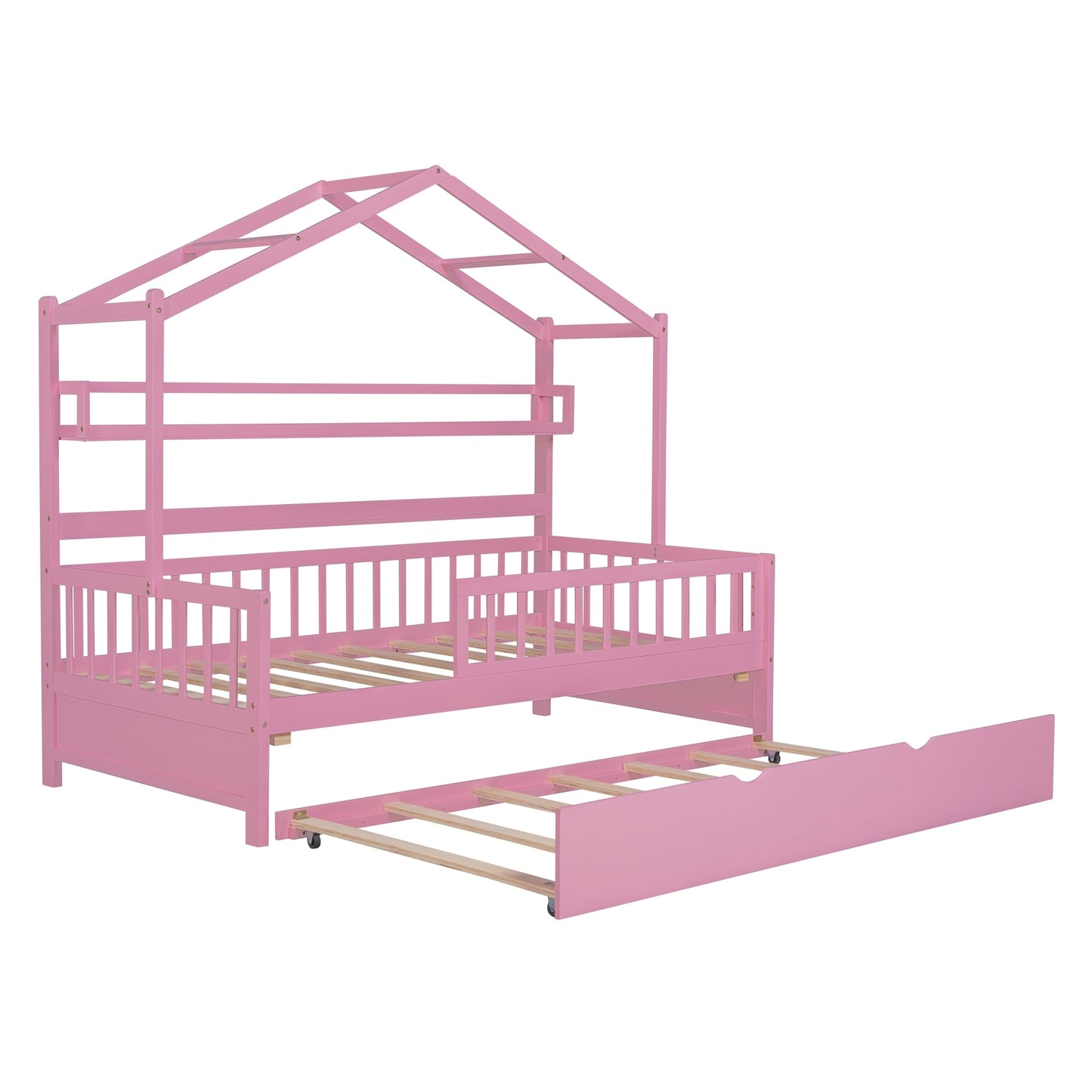 Pink Wooden Twin Size House Bed