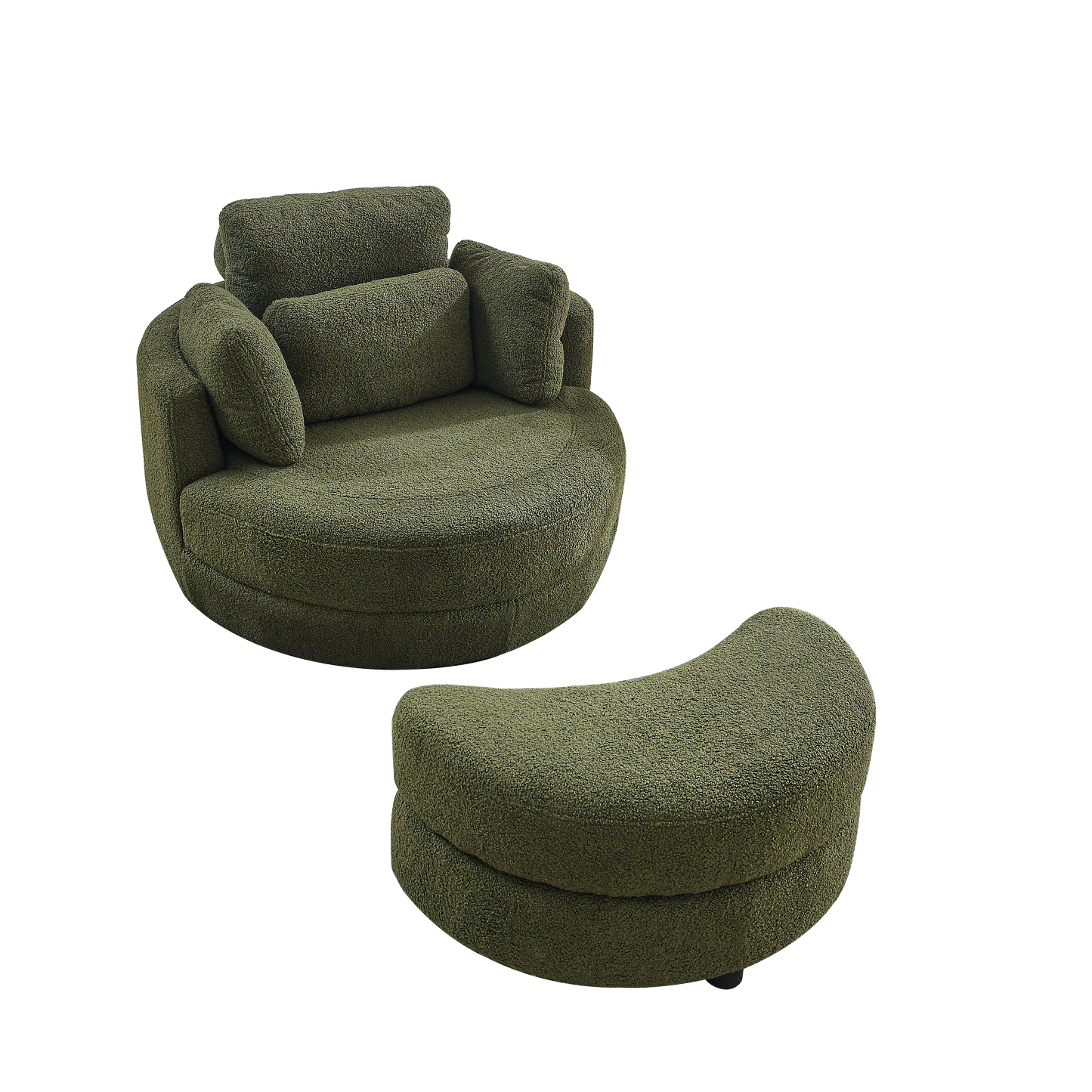 Oversized Round Green Swivel Chair with Wrap Around Storage Ottoman