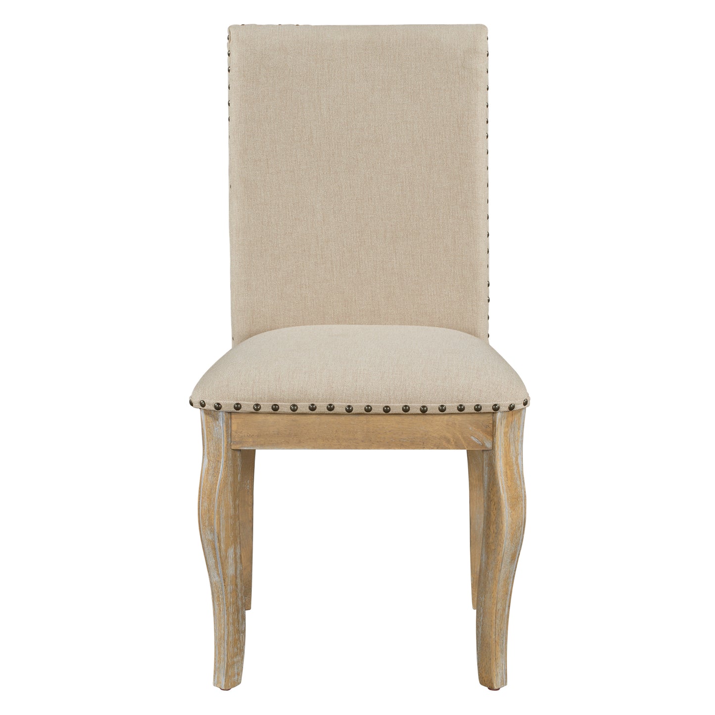 Natural Upholstered Wood Set of 4 Dining Chairs