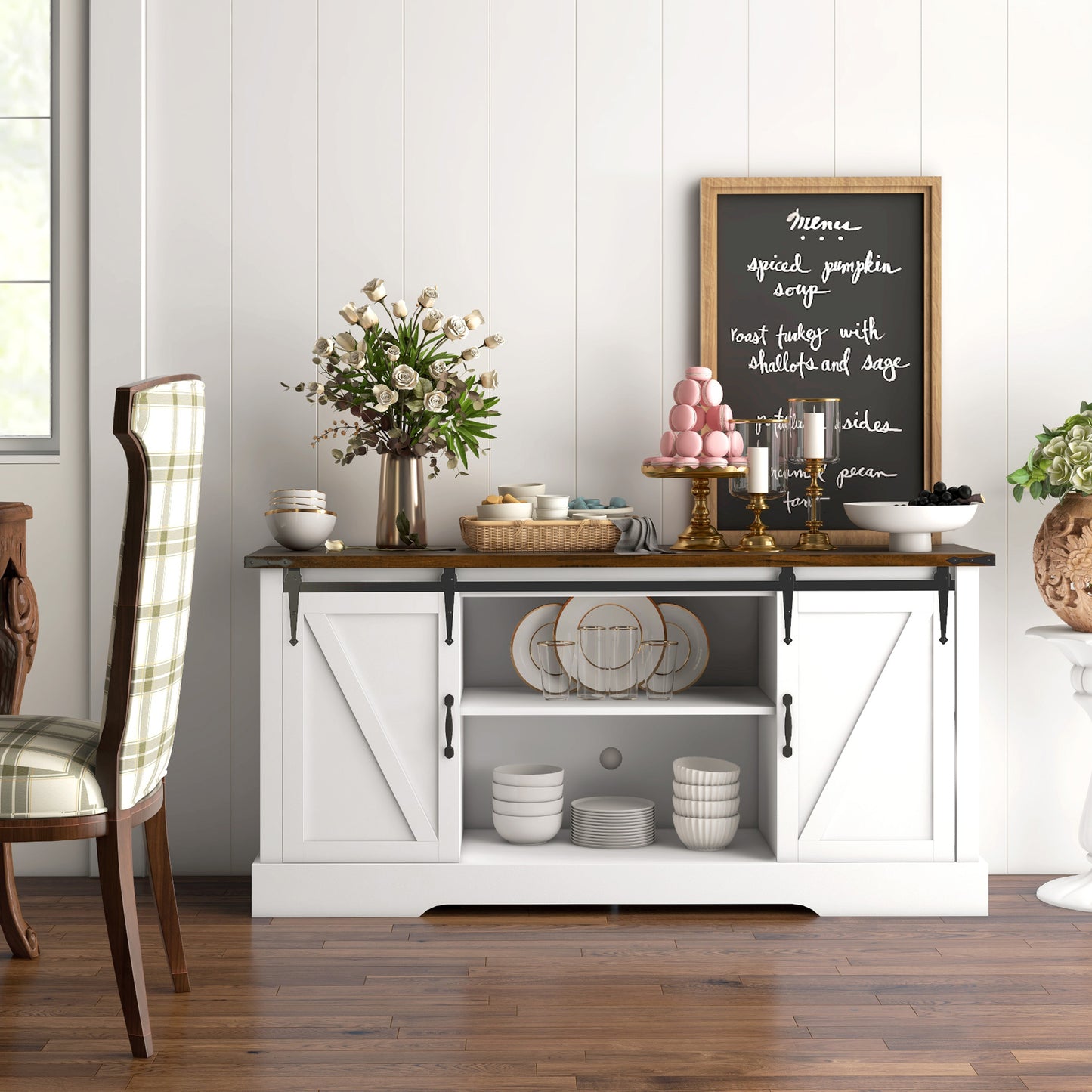 White Farmhouse Sideboard Buffet Cabinet