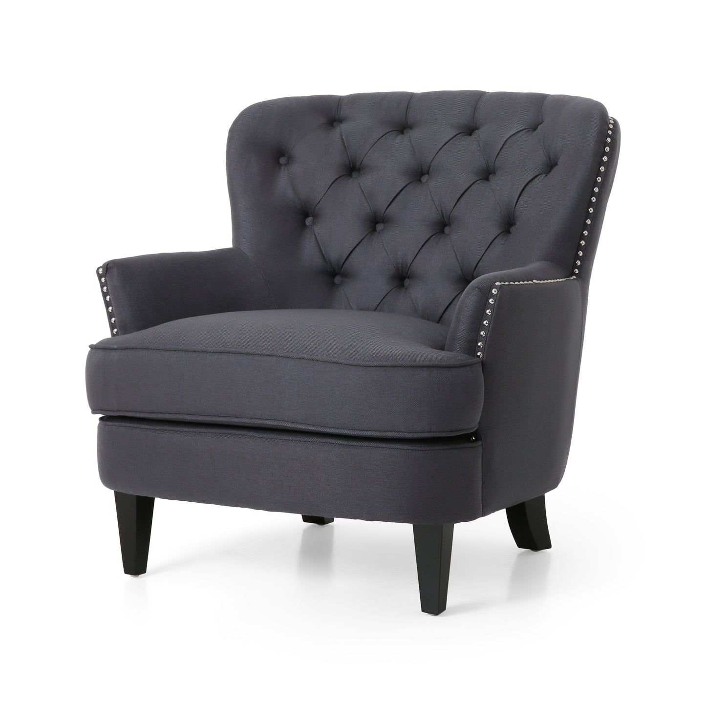 Grey Button Tufted CLUB CHAIR+OTTOMAN