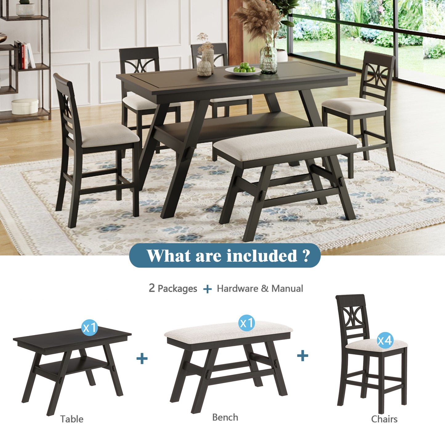 Rustic 6-Piece Counter Height Dining Set