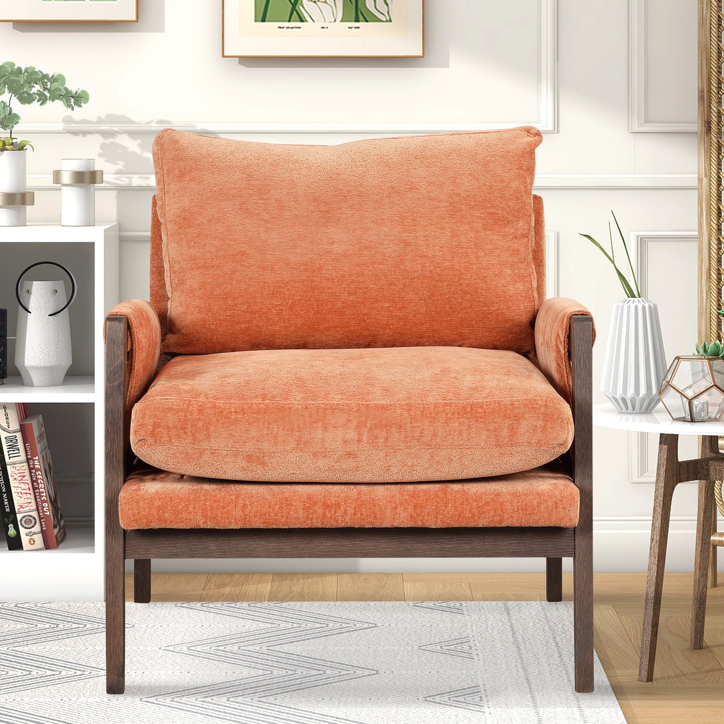 Orange Cream Velvet Accent Arm Chair