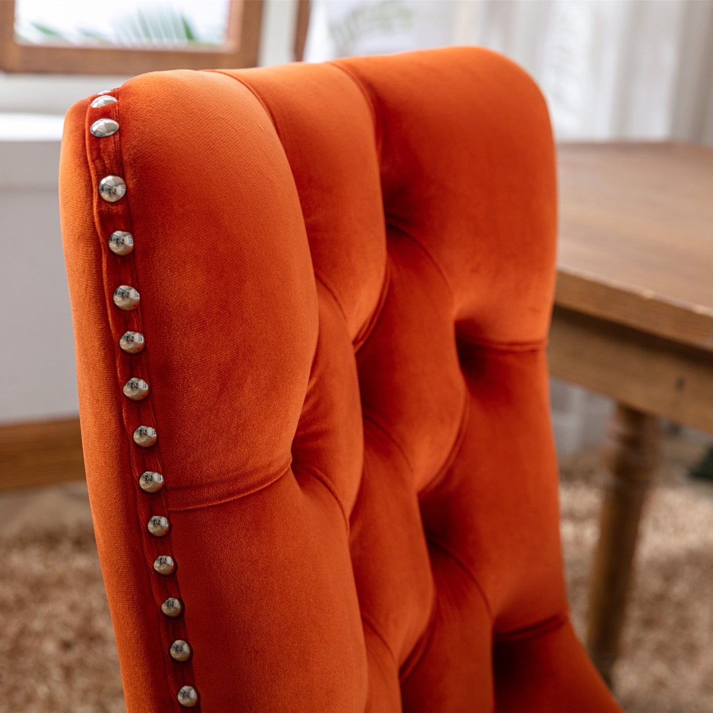 High-End Orange Button Tufted Velvet Dining Chairs 2-Pcs Set