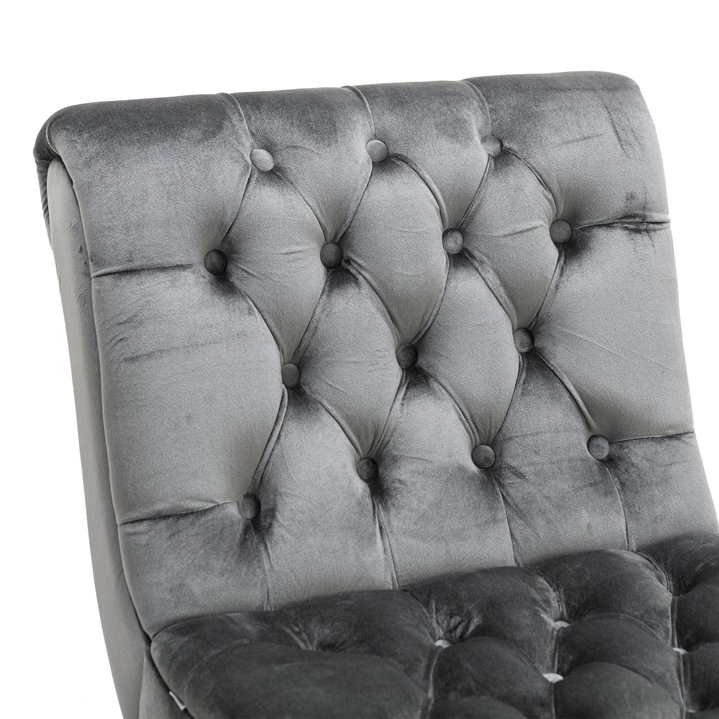 Modern Grey Button Tufted Velvet Armless Recliner