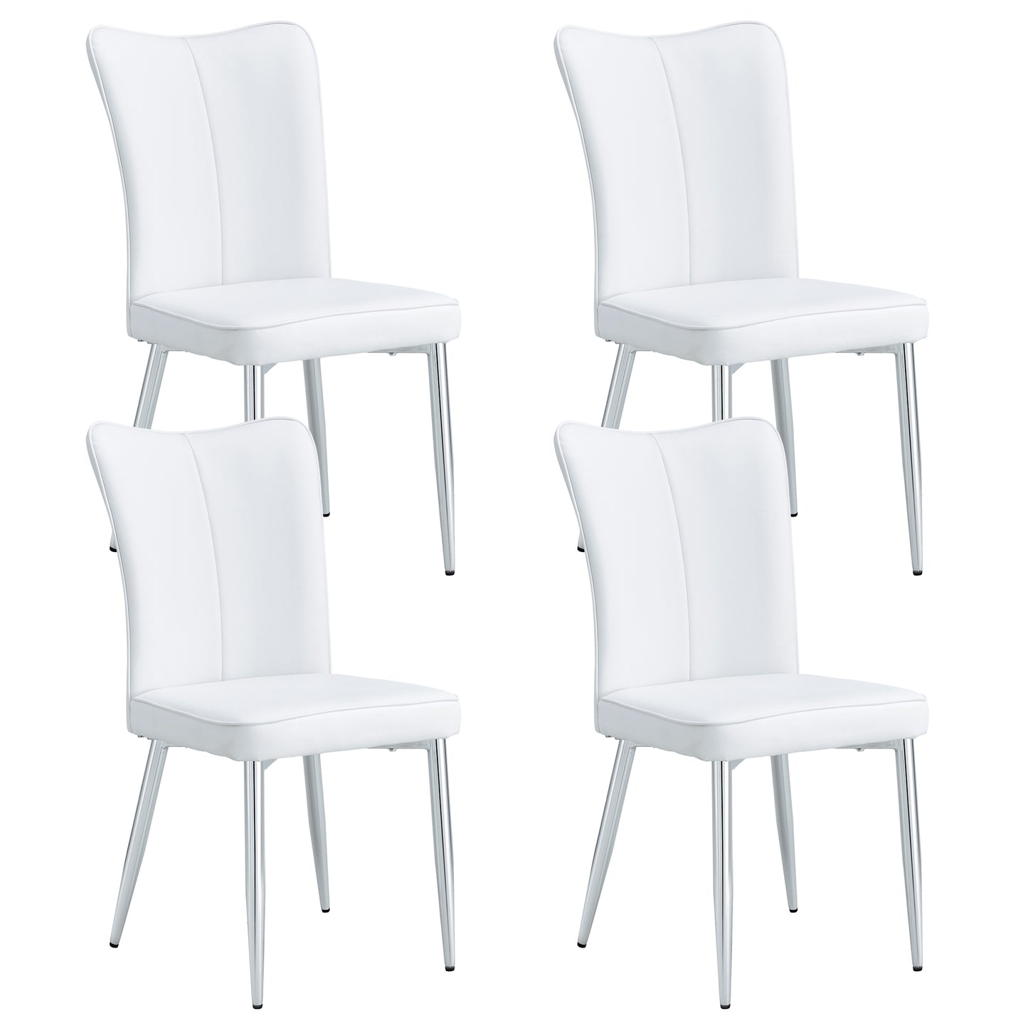 Modern Minimalist 4-Piece Set of White PU Dining Chairs