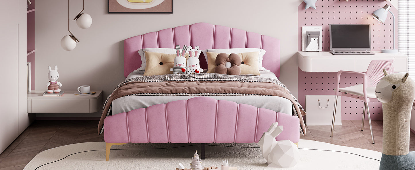 Queen Size Pink Velvet Platform Bed