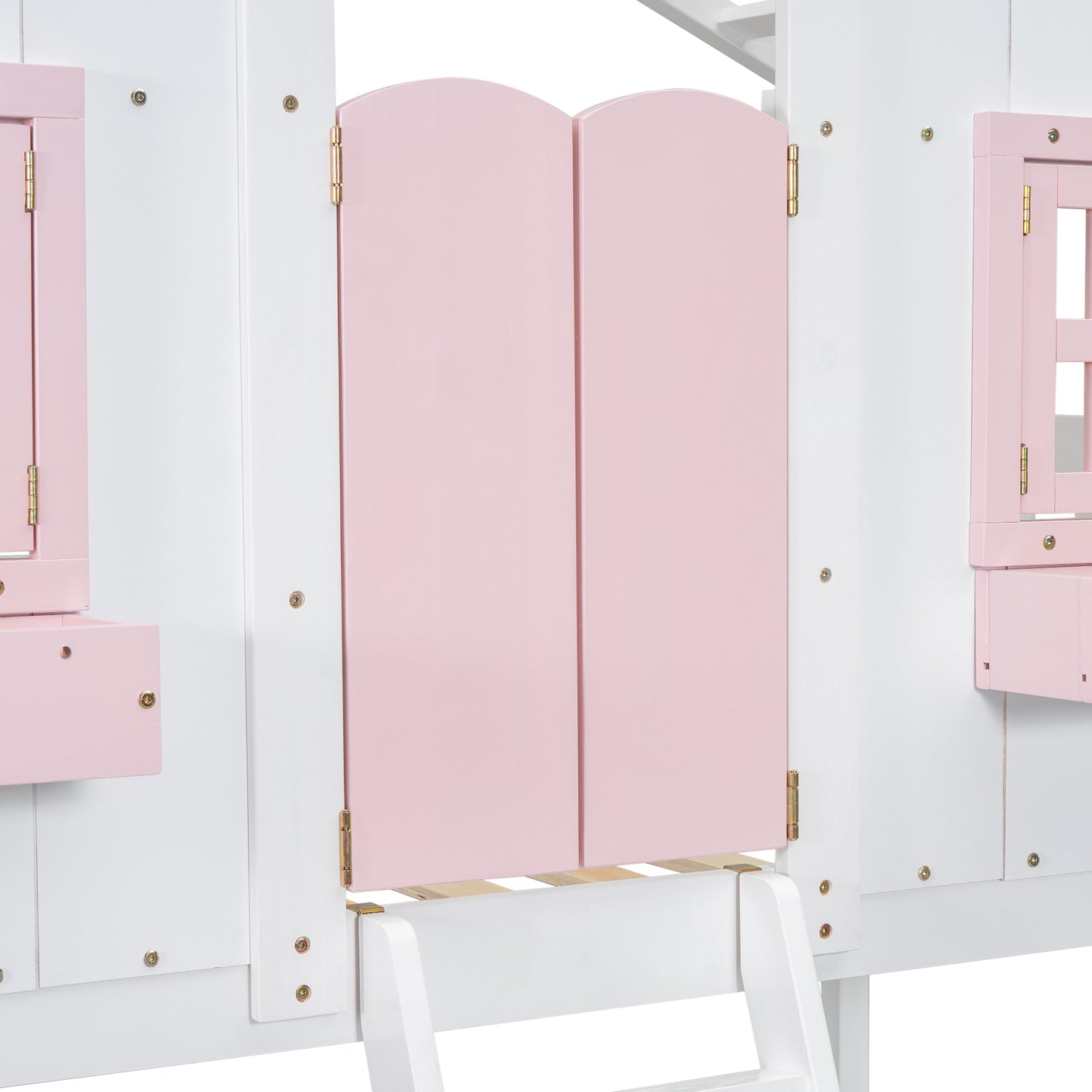 Sweet White and Pink Twin Play House Bunk Bed