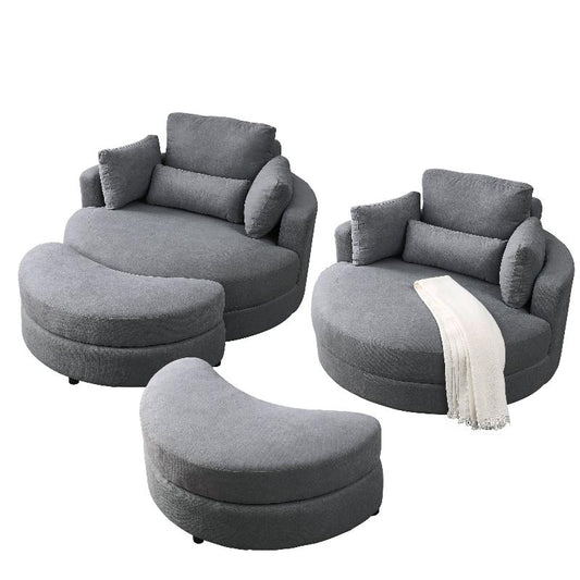 Grey Linen Swivel Accent Barrel Chairs with Storage Ottomans