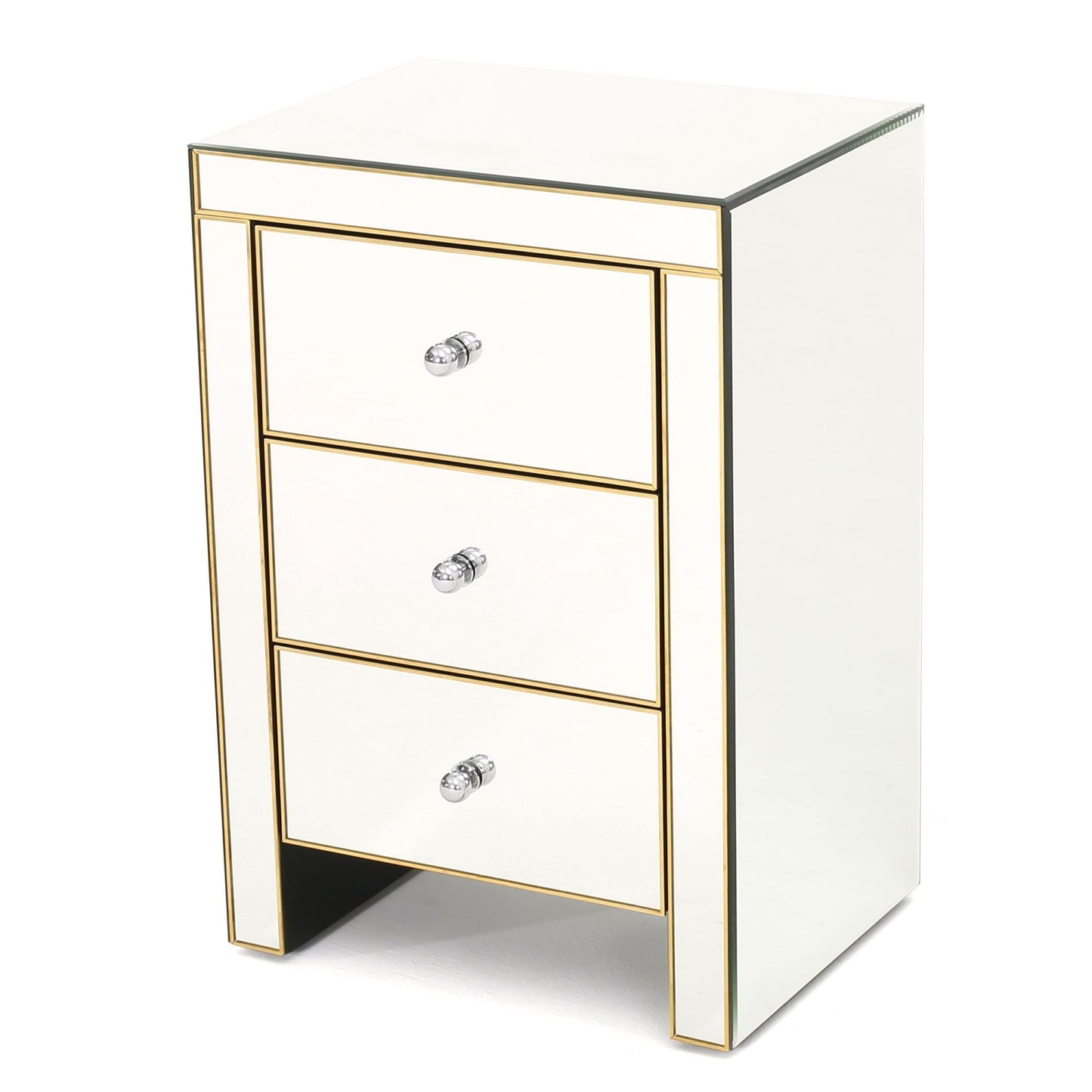 Elegant Mirrored Gold Edge with 3 Drawer Night Stand