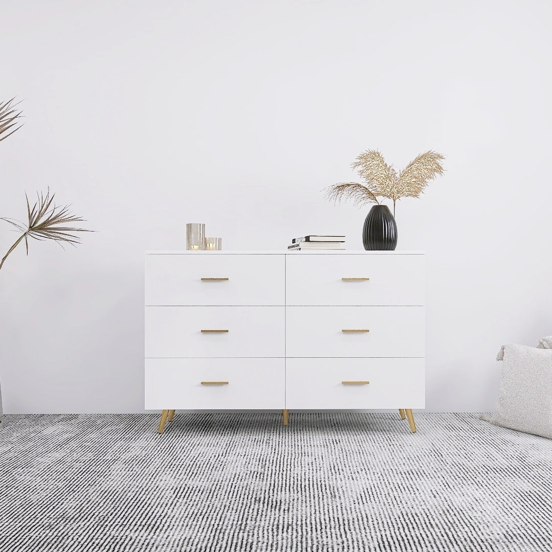 White Glossy 6 Drawer Dresser