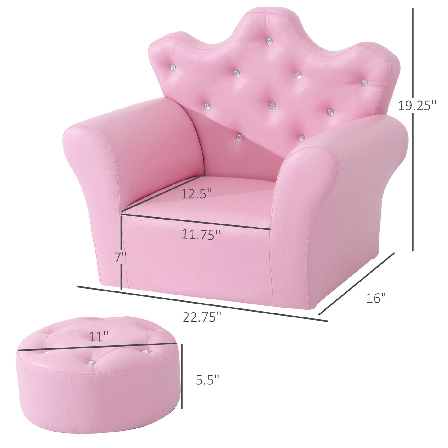 Pink Princess Upholstered Chair with Footstool