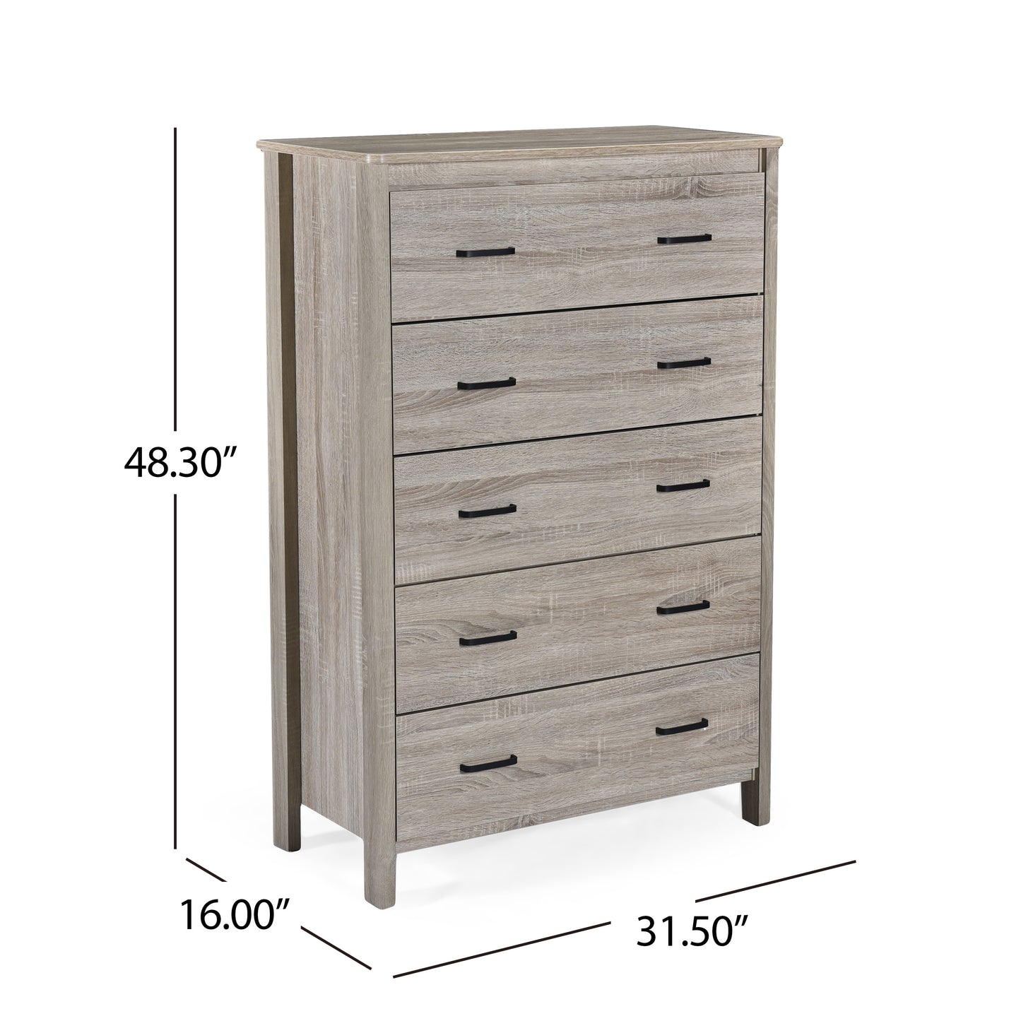 Natural Grey Tall 5 Drawer Chest