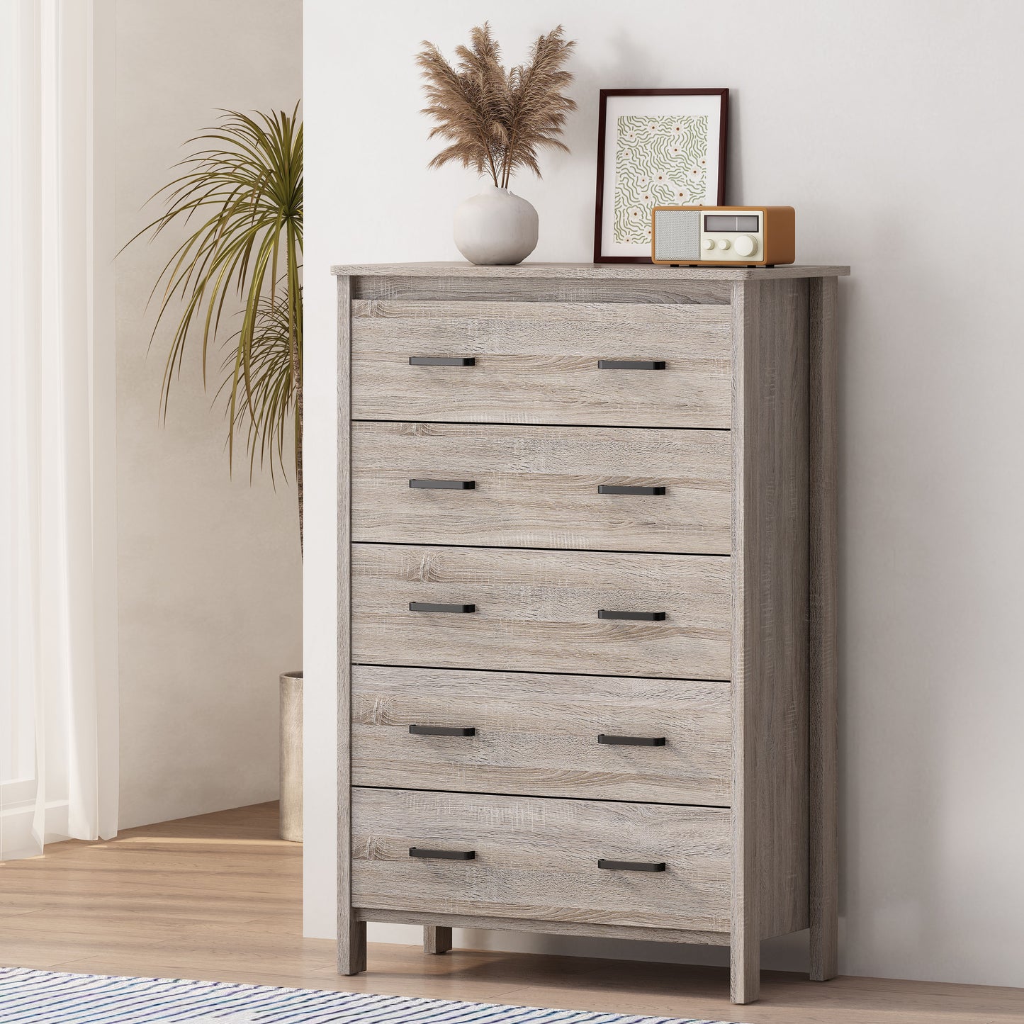 Natural Grey Tall 5 Drawer Chest