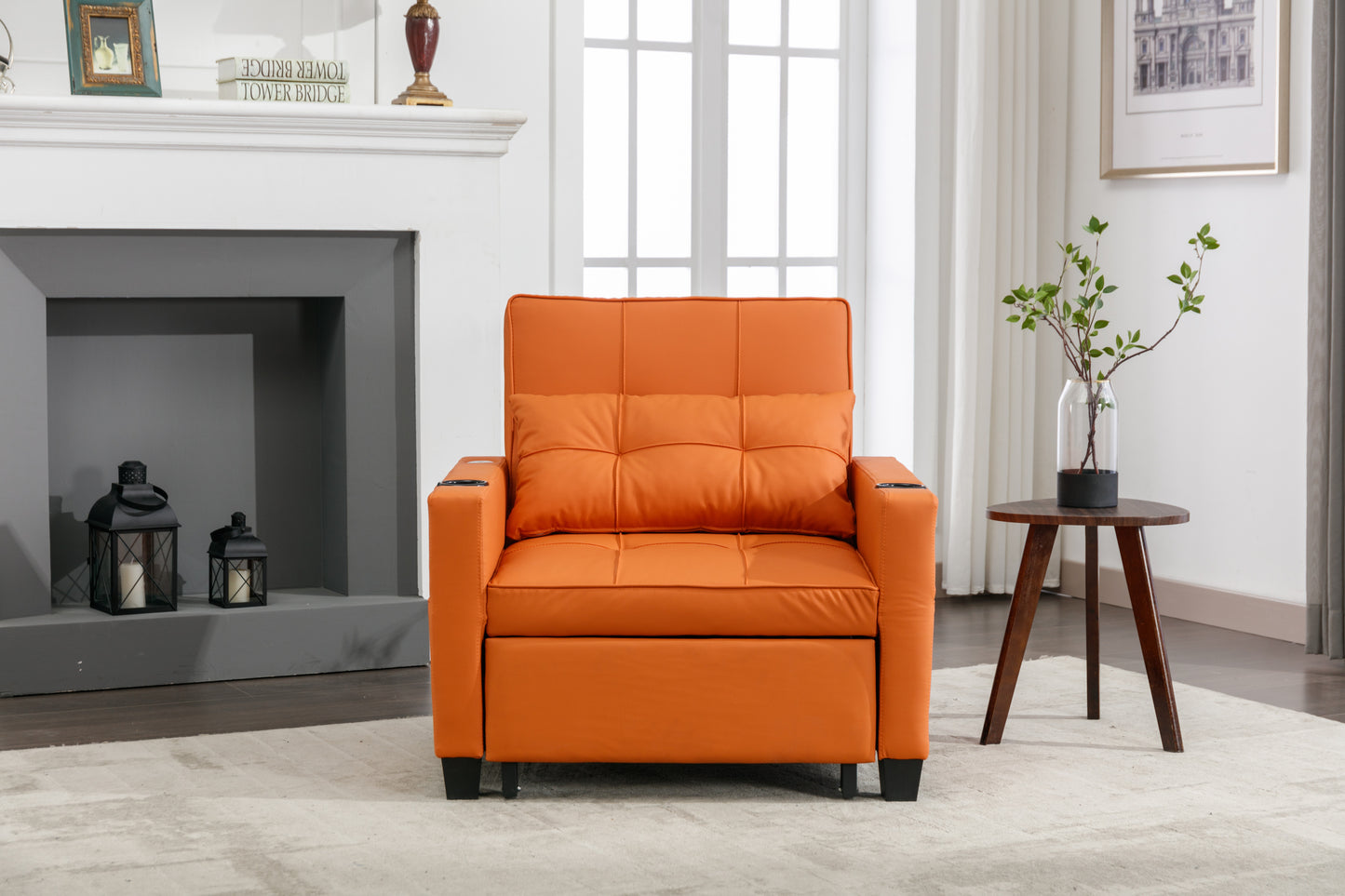 Orange Leather 3-in-1 Convertible Chair