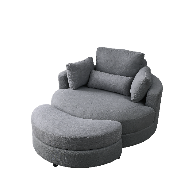 Grey Linen Swivel Accent Barrel Chairs with Storage Ottomans