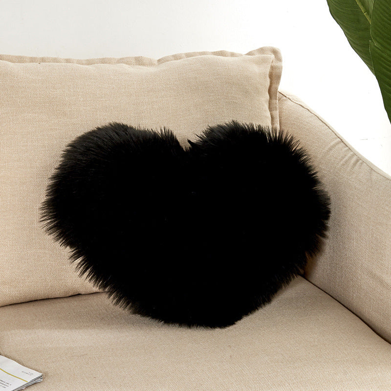 Black Furry Heart Pillow