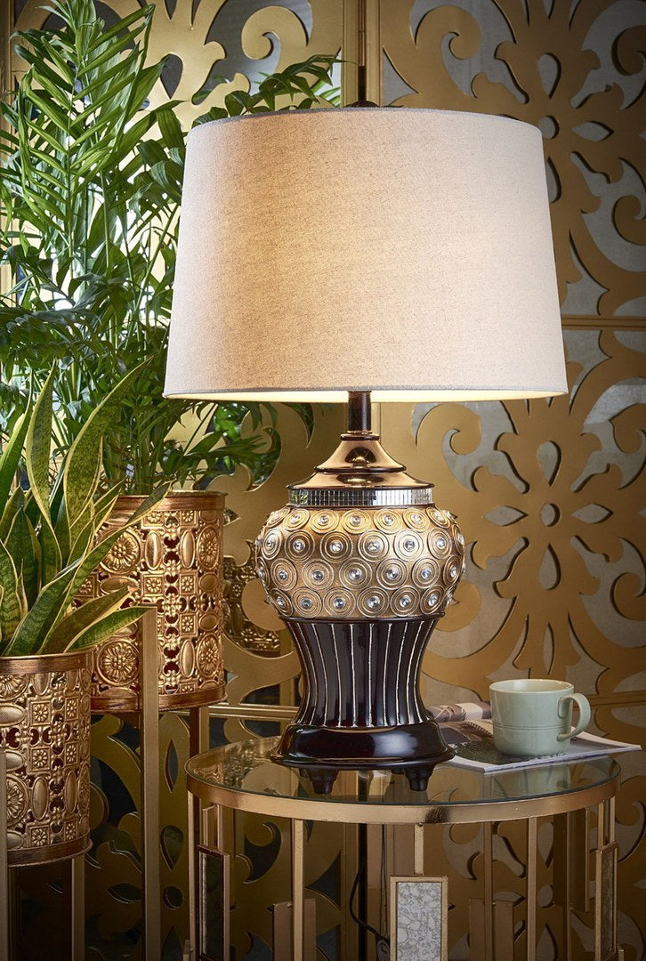 Unique Gold & Brown Jeweled Lamp