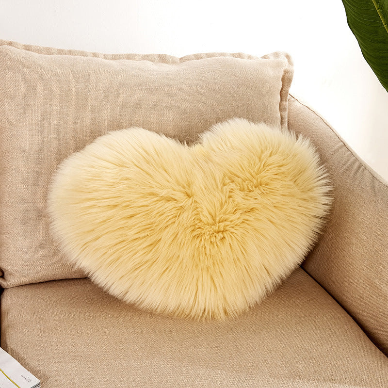 Yellow Furry Heart Pillow