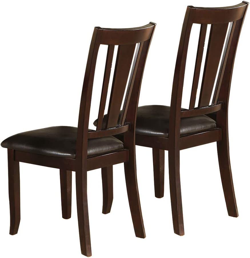 Set of 2 Dark Brown Faux Leather Cushioned Dining Chairs