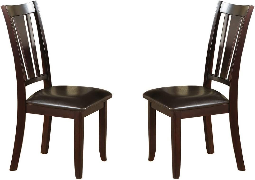 Set of 2 Dark Brown Faux Leather Cushioned Dining Chairs