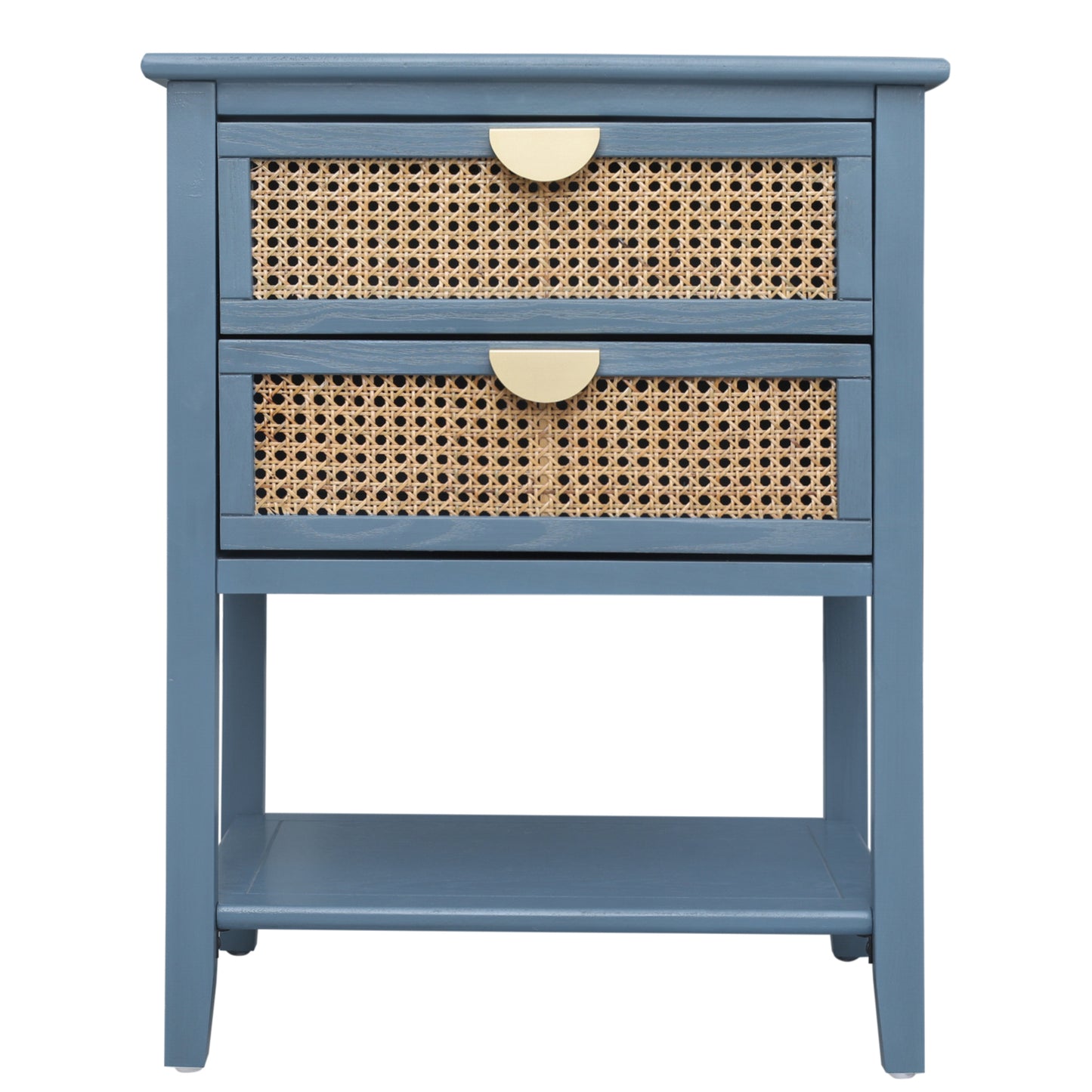 Blue Rattan 2 Drawer Side Table