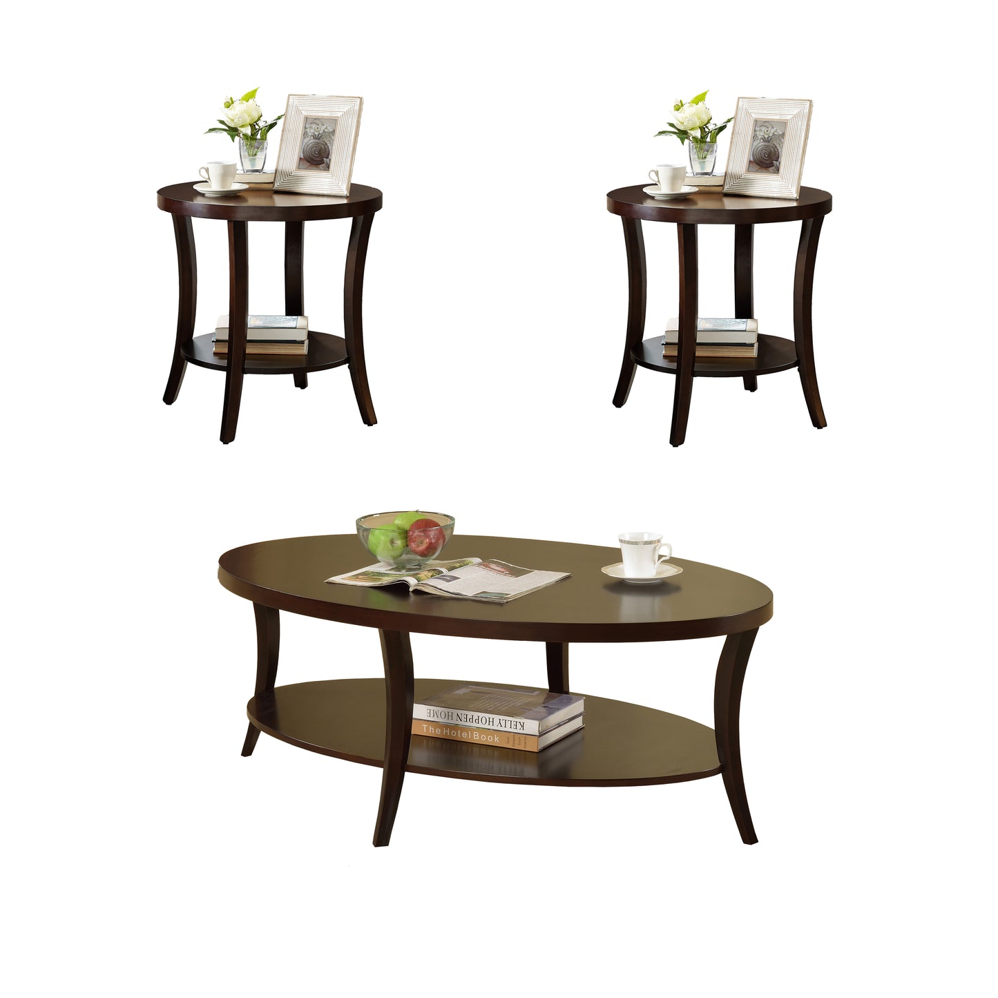 Perth Espresso 3pc. Oval Coffee Table Set