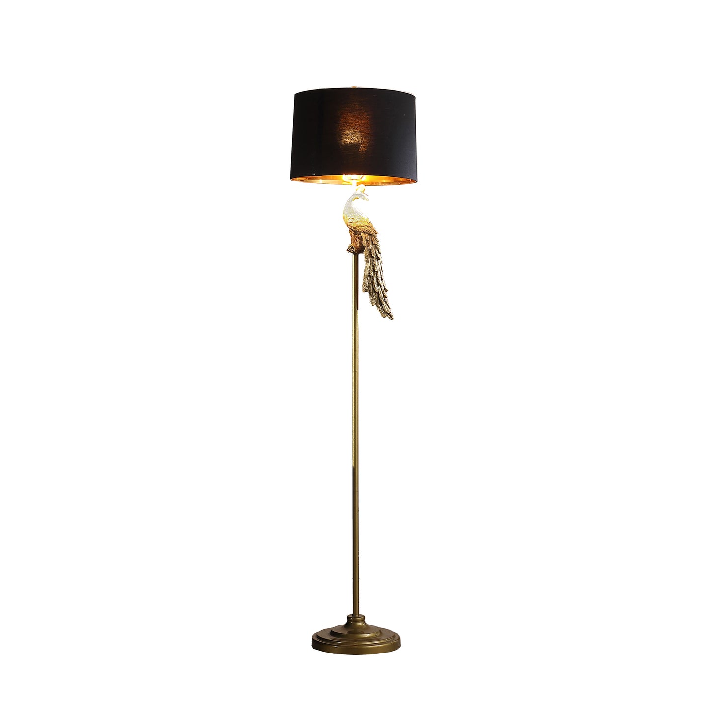 Golden Peacock On A Pedestal Polyresin Floor Lamp