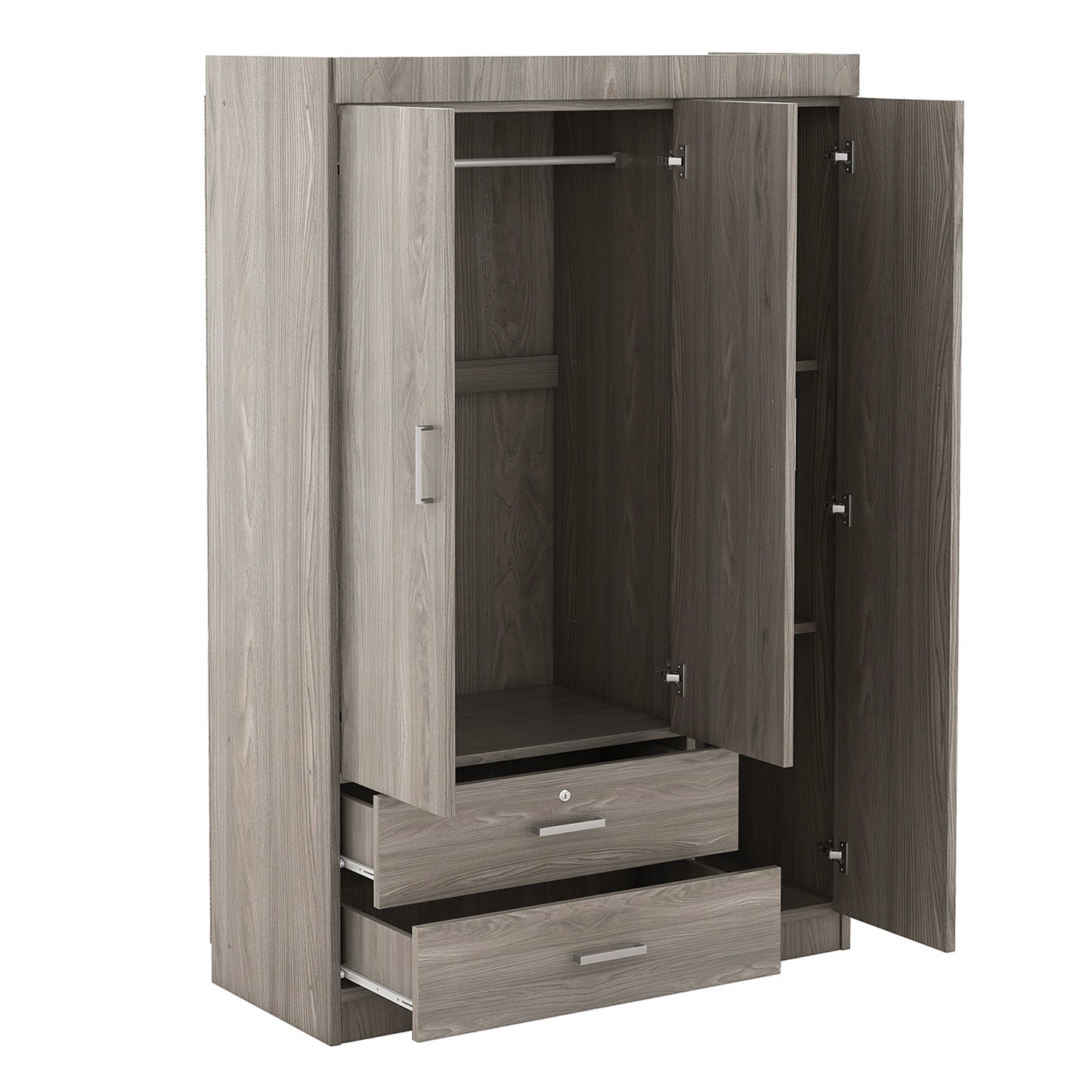 Gray 3-Door Mirrored Wardrobe