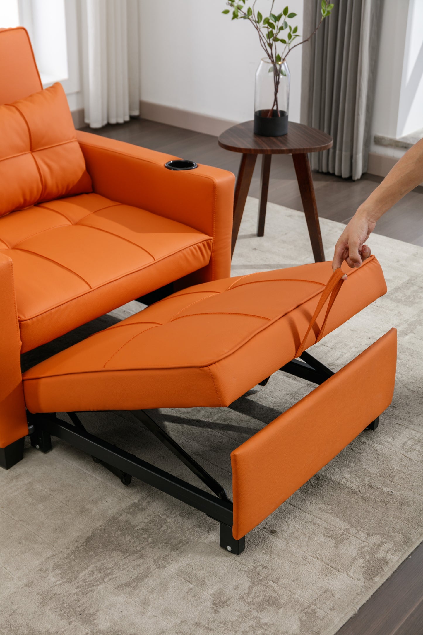 Orange Leather 3-in-1 Convertible Chair