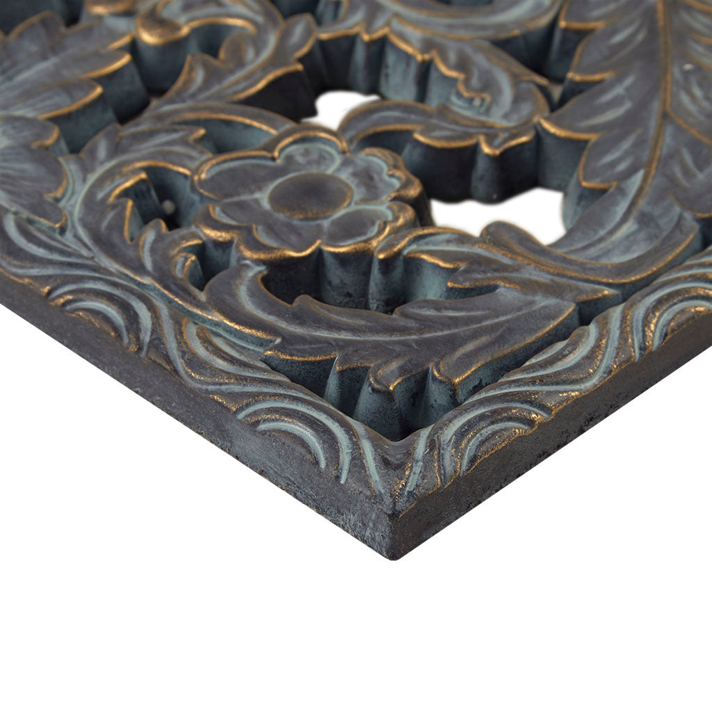 Grey and Slate Blue Distressed Carved Wood 2-piece Wall Decor Set