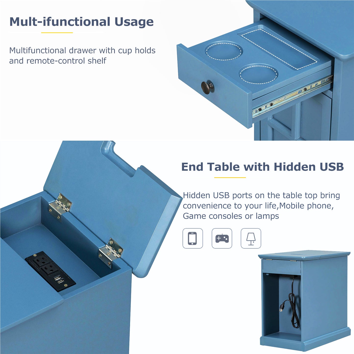 Unique Blue Multifunctional End Table