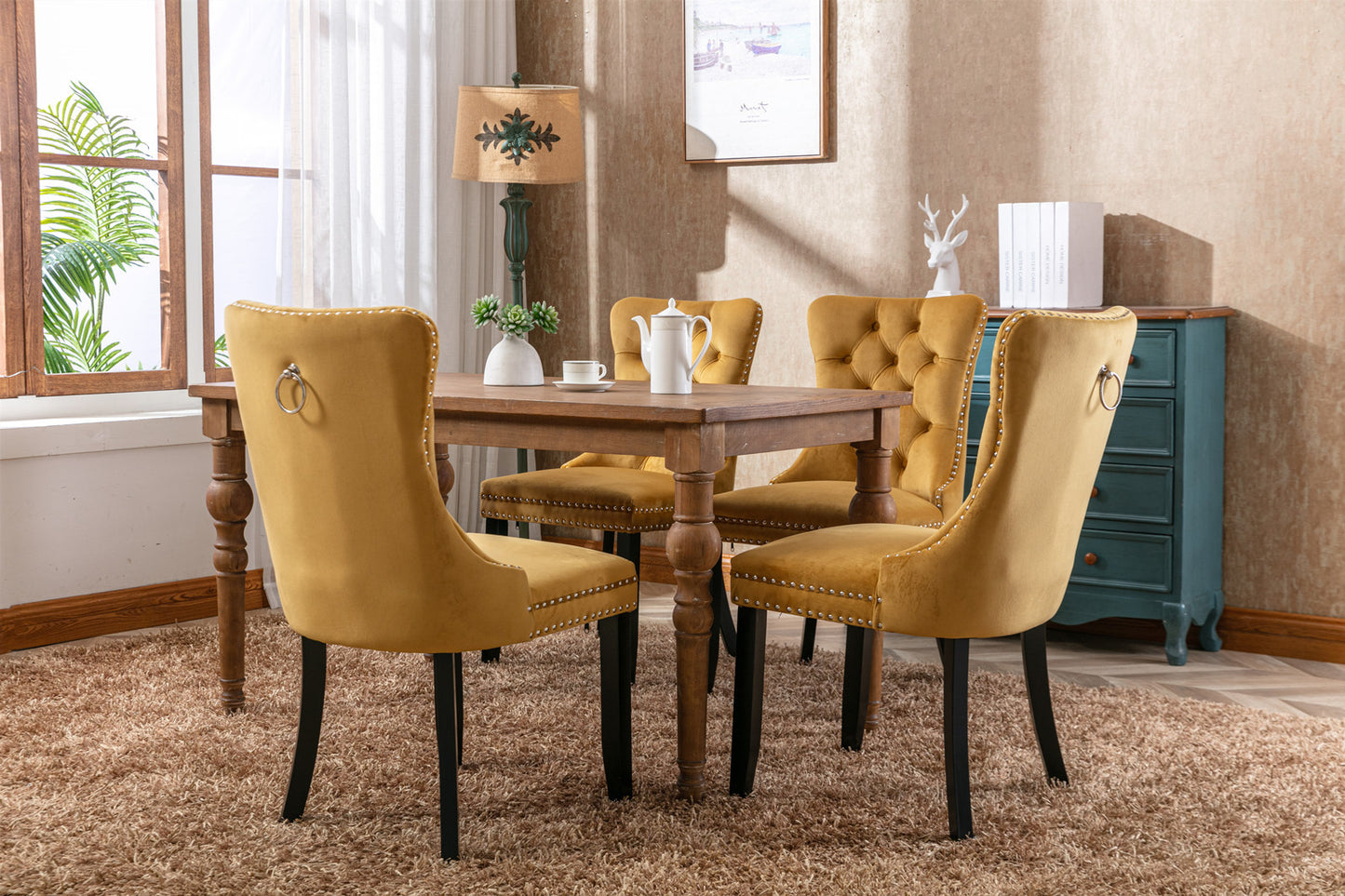 Golden High-End Tufted Velvet Dining Chairs 2pk