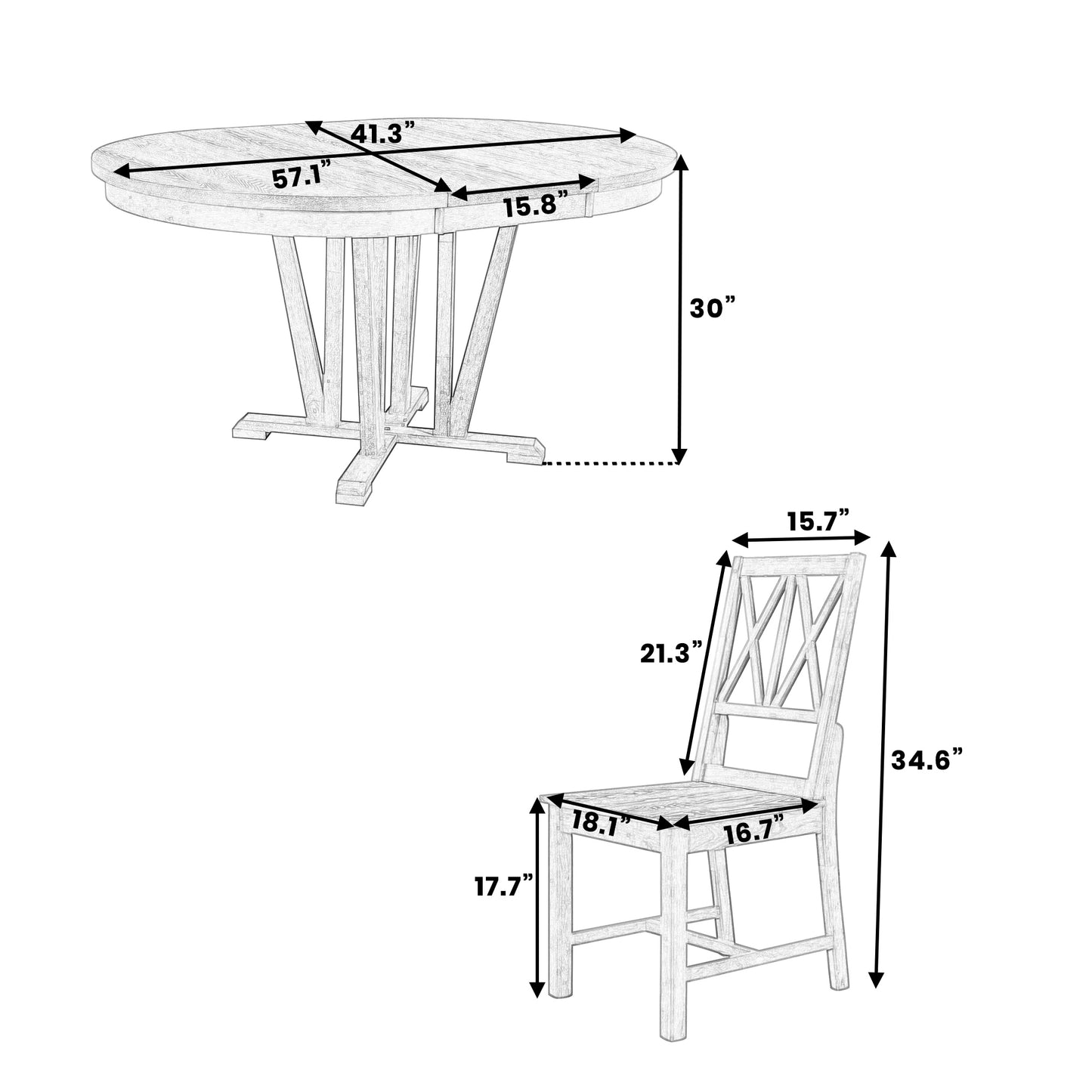 Rustic Natural Rubber Wood 5-Piece Extendable Dining Set