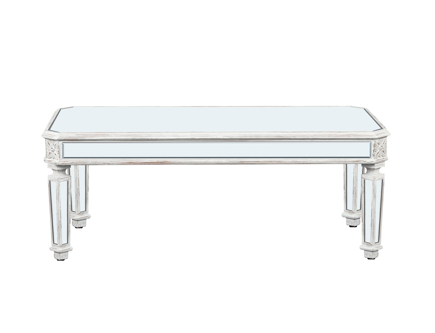 Silver Carved Mirrored Rectangle Coffee Table