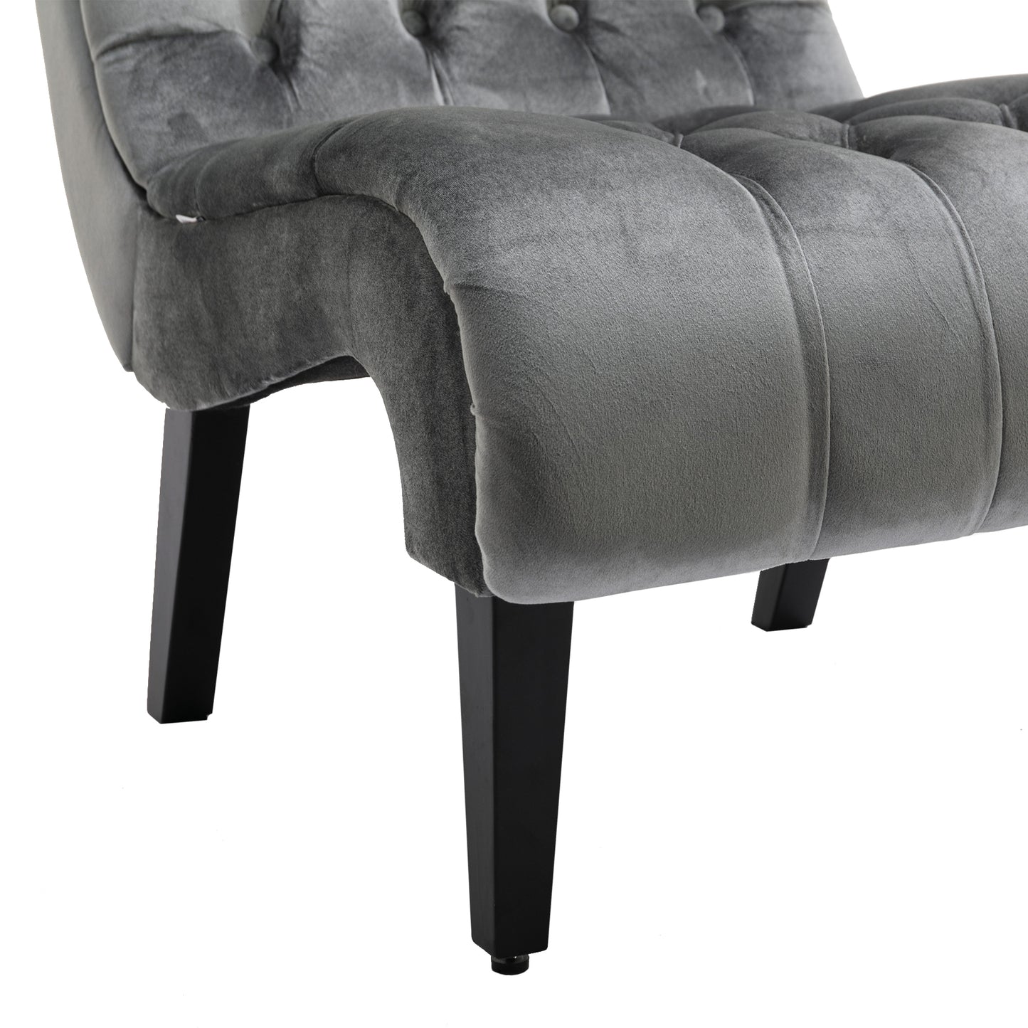 Modern Grey Button Tufted Velvet Armless Recliner