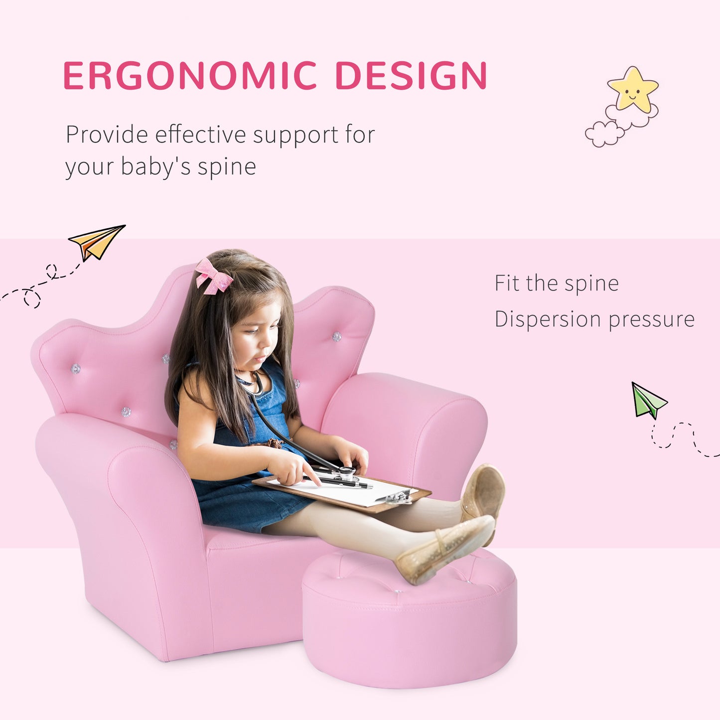 Pink Princess Upholstered Chair with Footstool