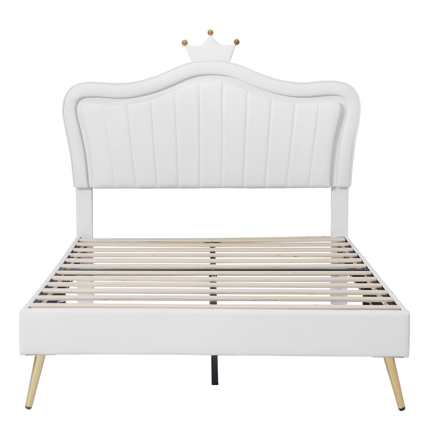 White Full Size LED Princess Bed With Crown Headboard