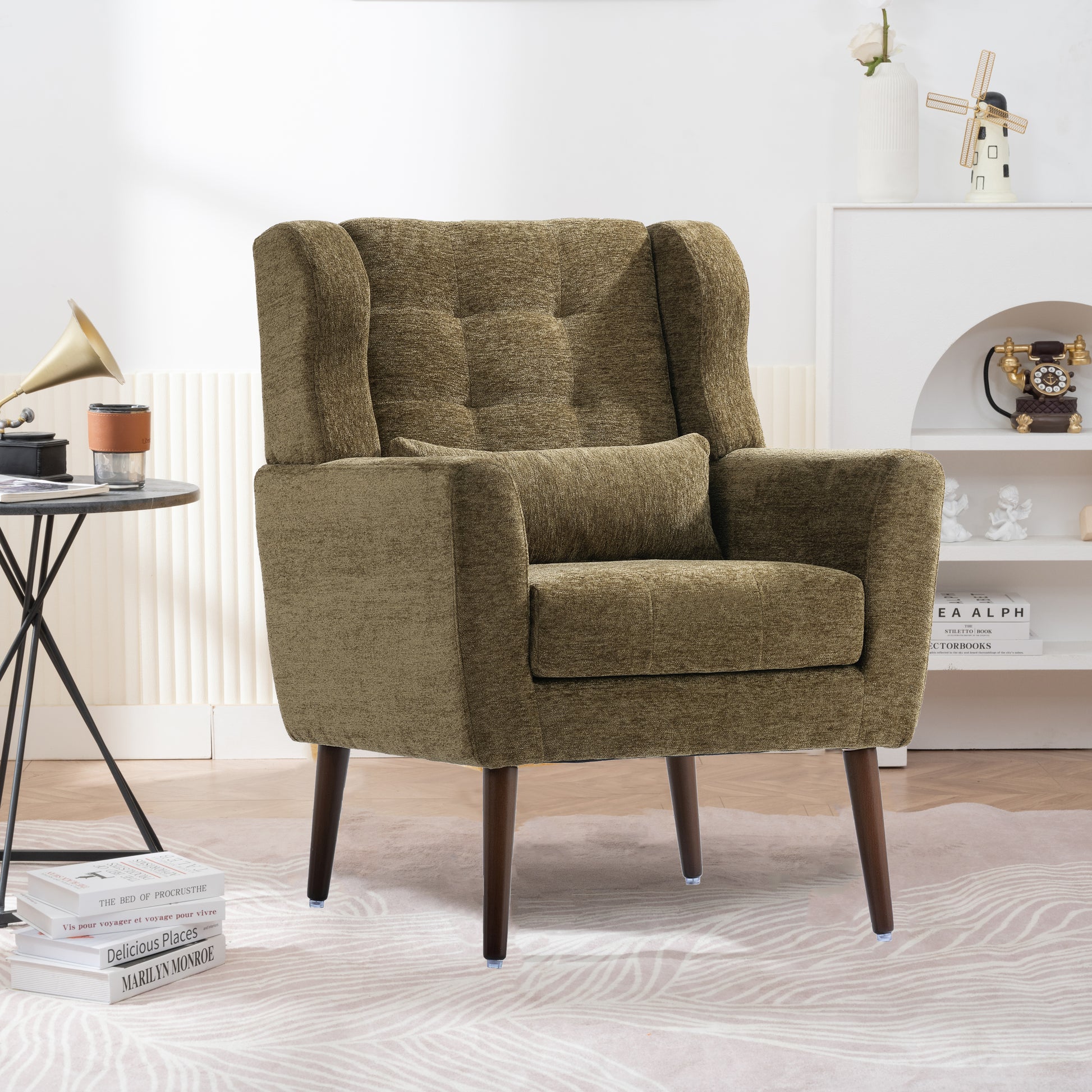 Olive Tufted Chenille Arm Chair