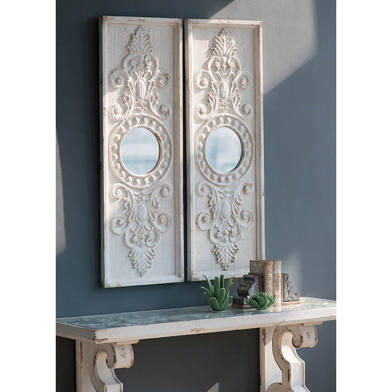 Set of 2 Large White Wooden Wall Panels