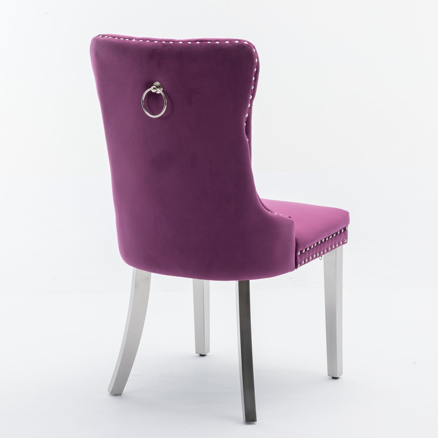 Purple High-End Button Tufted Velvet Dining Chair with Chrome Legs Set of 2