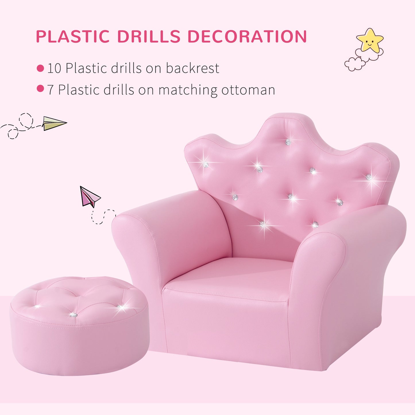 Pink Princess Upholstered Chair with Footstool