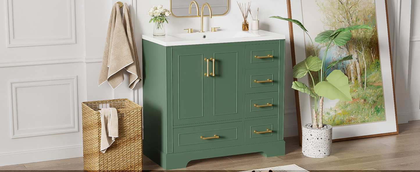 Green Bathroom Vanity with Resin Sink Set