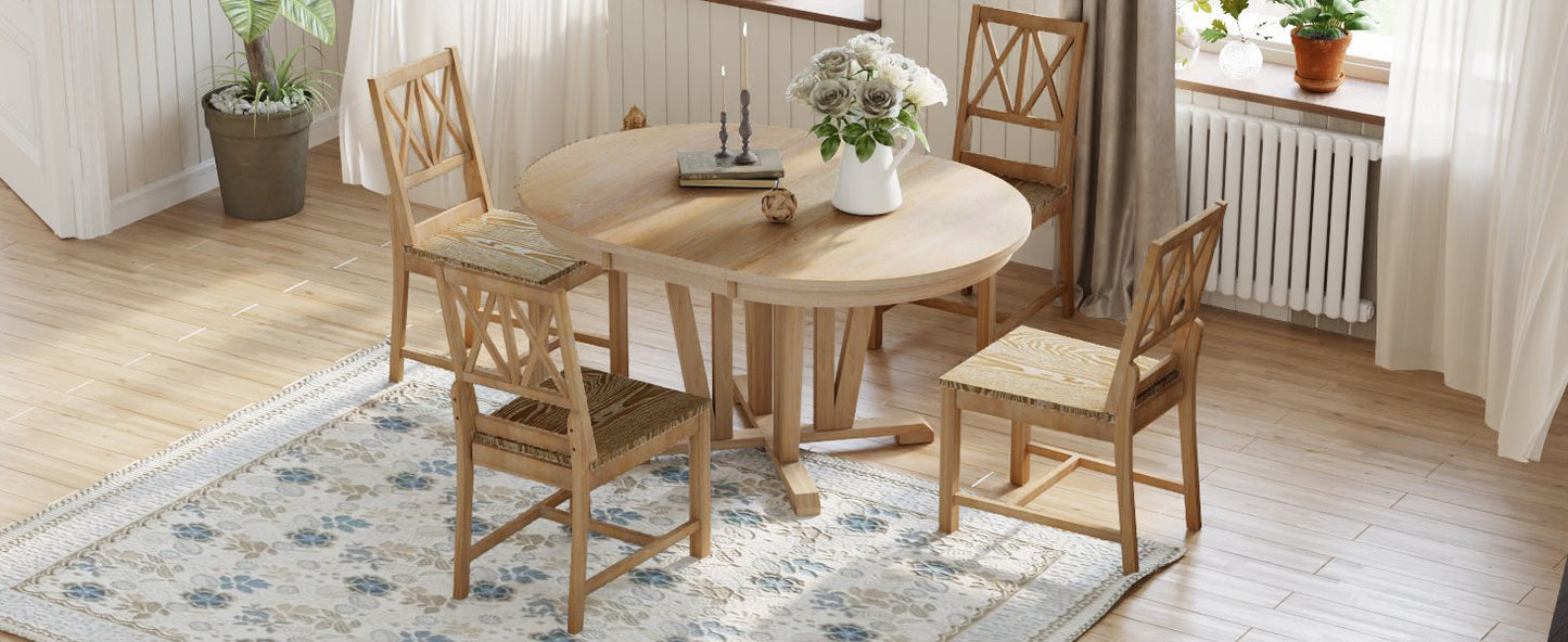 Rustic Natural Rubber Wood 5-Piece Extendable Dining Set