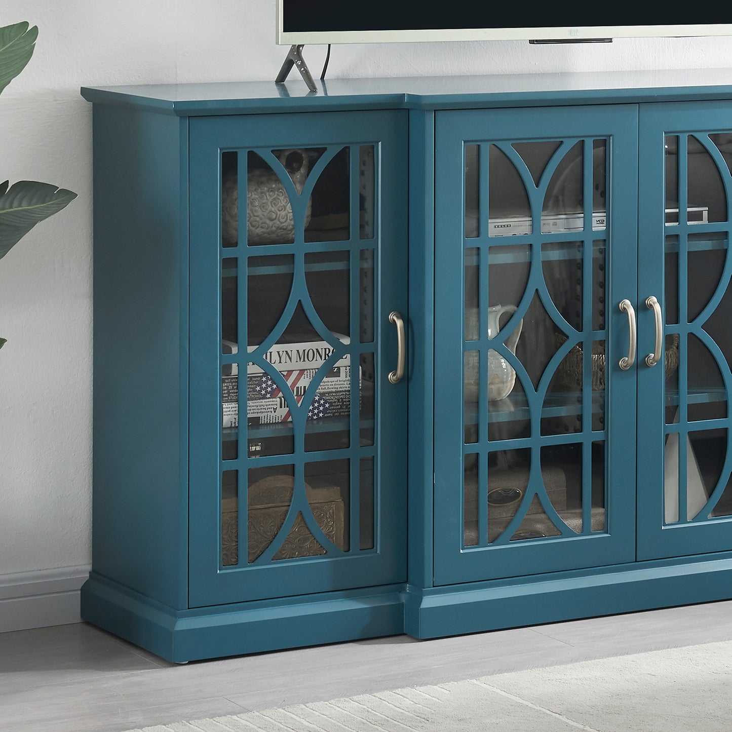 Teal Blue 63" TV Stand Storage Cabinet