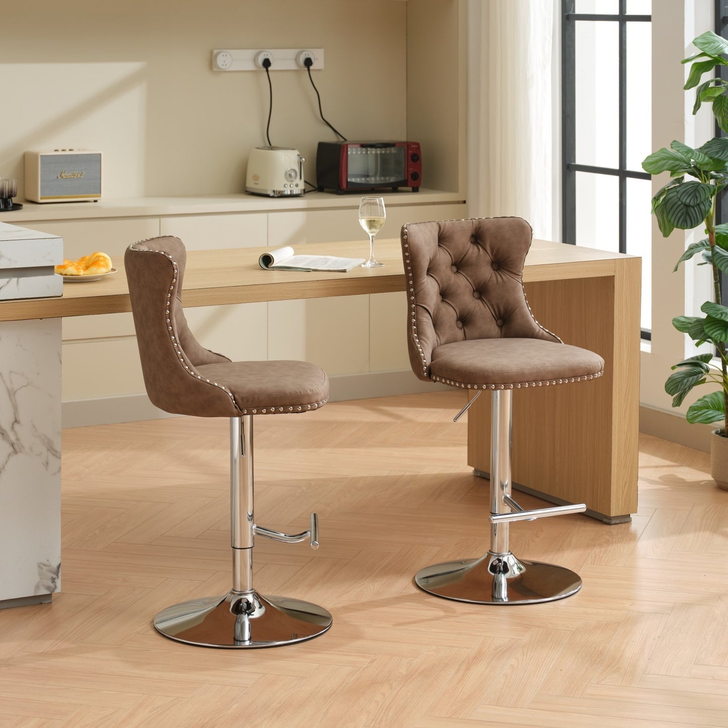 Swivel Brown PU leather Barstools