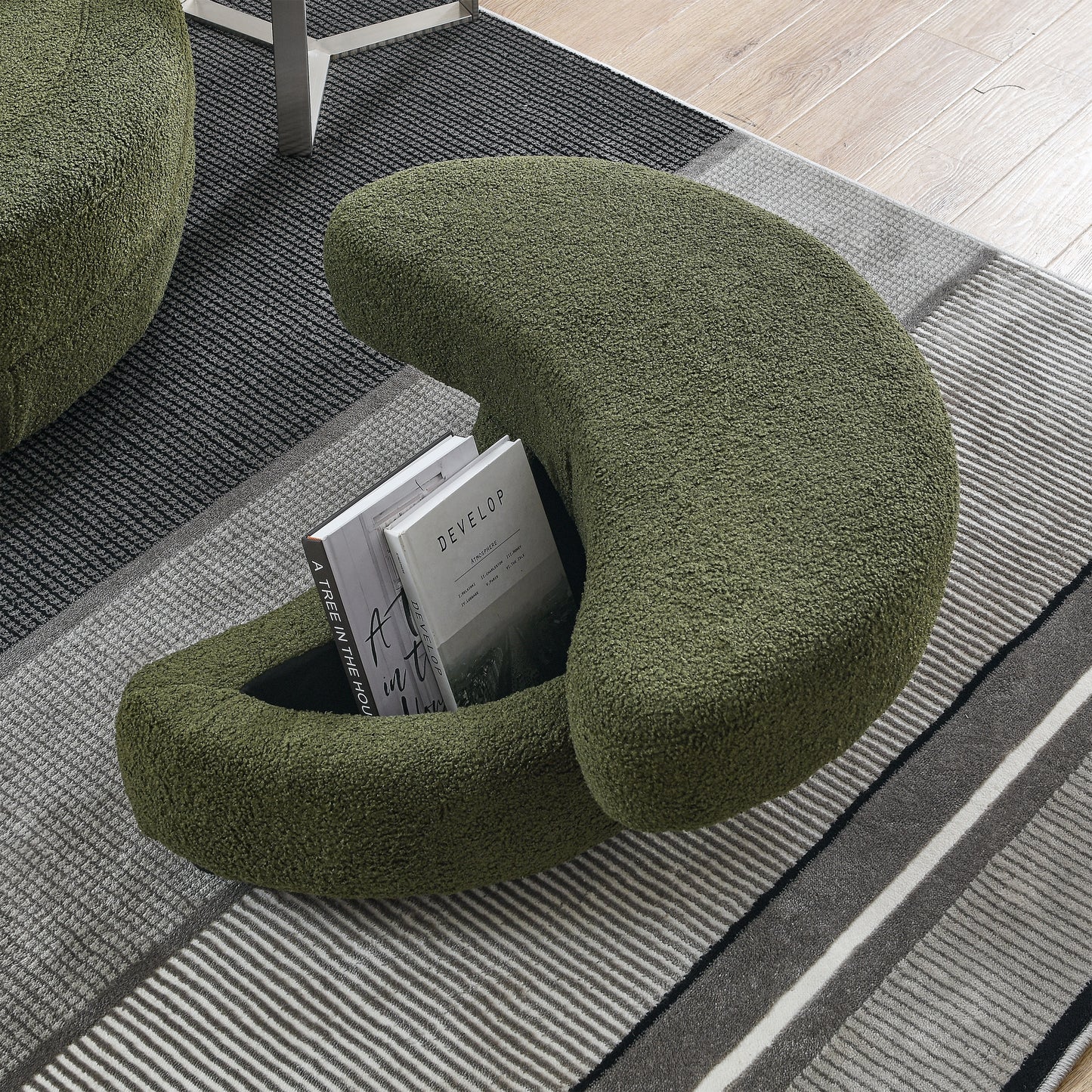 Oversized Round Green Swivel Chair with Wrap Around Storage Ottoman