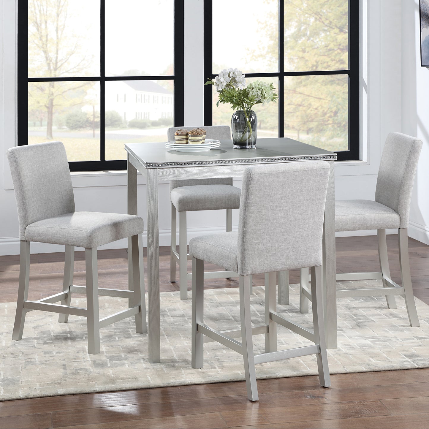 Silver 5 Piece Counter Height Dining Set