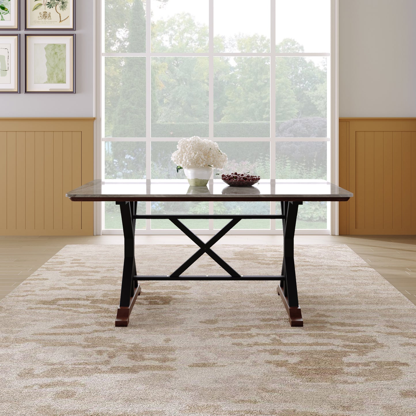 Solid Gray Faux Marble Dining Table